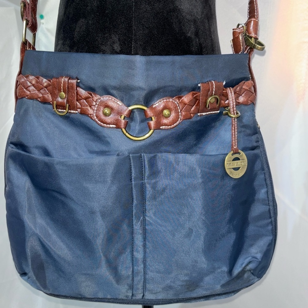 Travelon Crossbody Shoulder Bag Womens Travel Purse Handbag Braided Navy